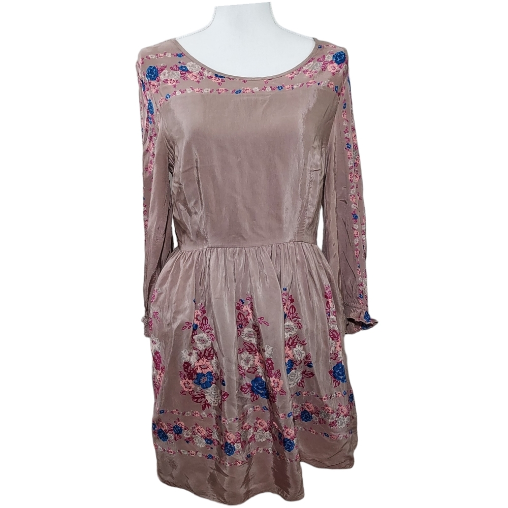 Free People tan floral rayon boho dress 8